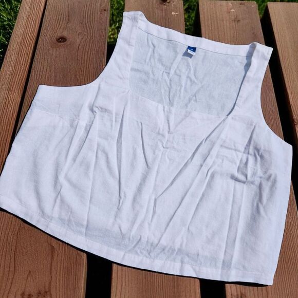 Lagenlook Old Navy Linen Crop Tank Top 2X White Capsule Wardrobe Cottage READ - Picture 1 of 11